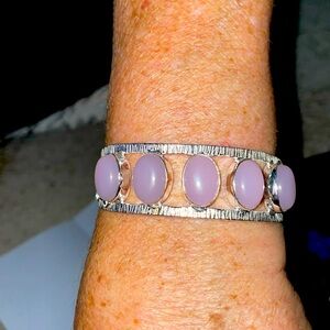 Rose Quartz large cuff. 925 silver